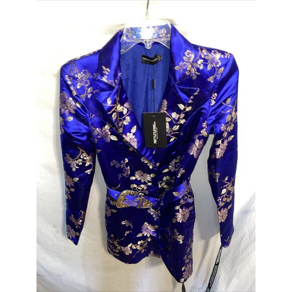 Pretty littleThing Women’s Oriental Dress Size 8 Blue Floral With Belt Going Out - Picture 1 of 12